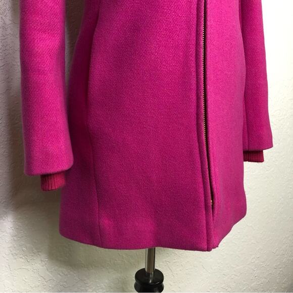 J Crew bright pink Italian Stadium Cloth by Nello Gori full zip wool coat size 0 - Picture 4 of 16